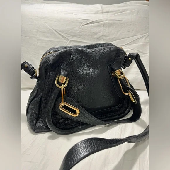 Chloe Paraty Black Satchel Bag with Gold Hardware - Picture 1 of 9